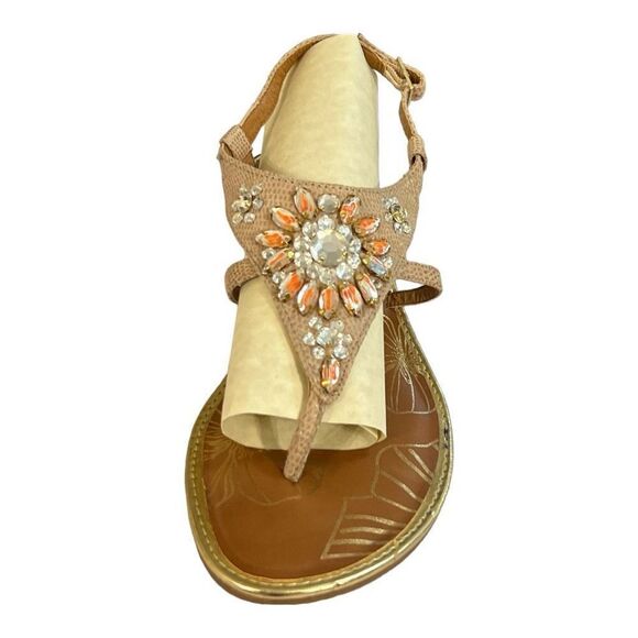 Yellow box adorns brown lizard print sling back sandal - Picture 1 of 5